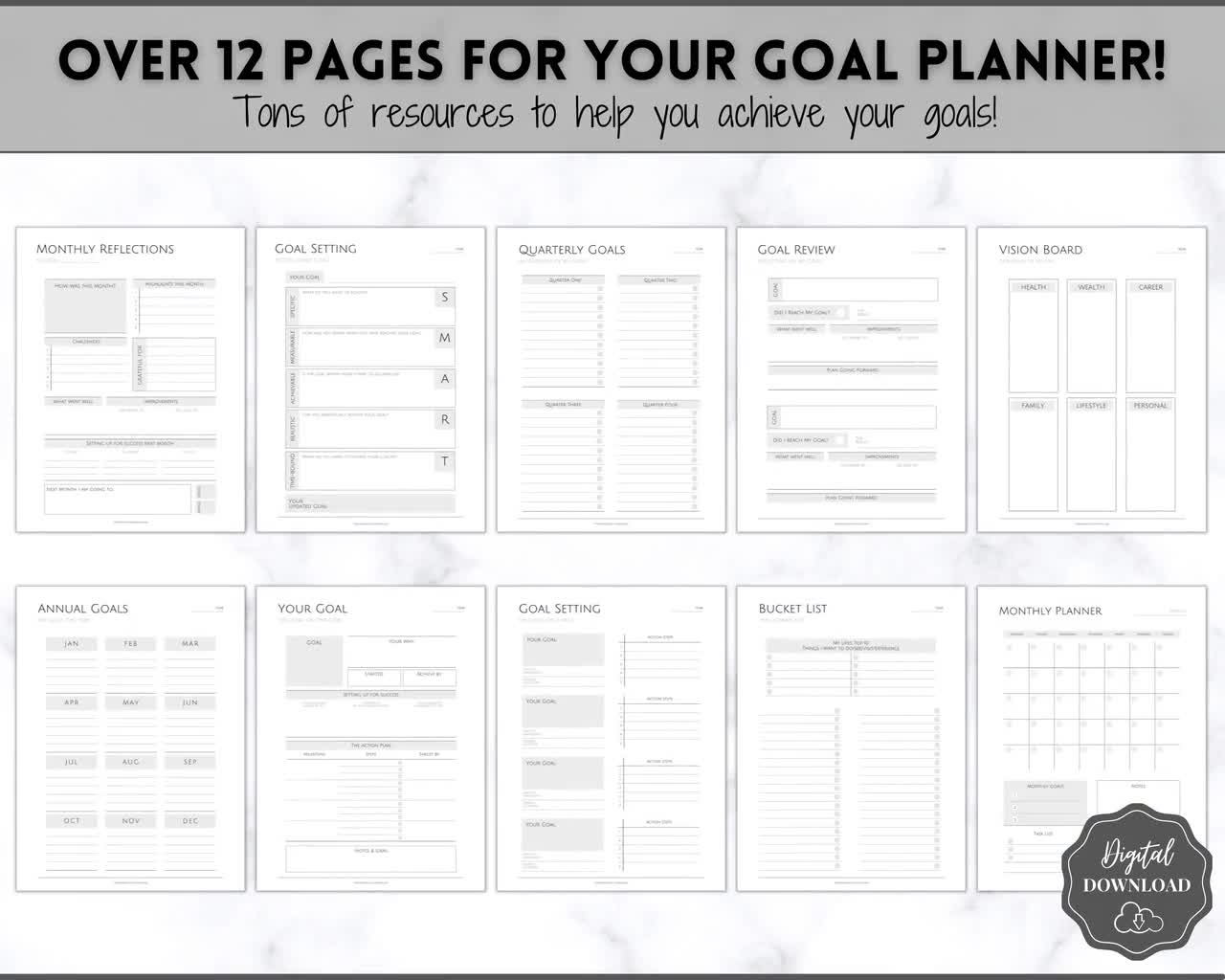 Goal Journal Printable BUNDLE  2023 Goals Planner, SMART Goal Setting