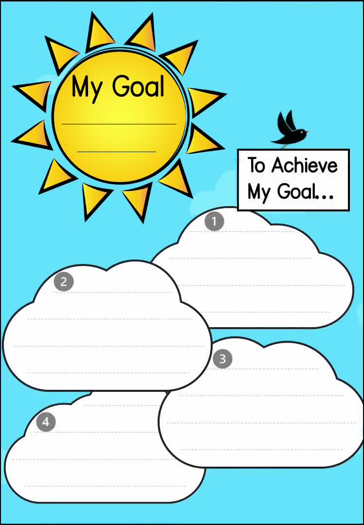 Goal Setting For Kids, Student Learning Goal Sheets and Posters, Growth Mindset and Planning, Printable PDF Pages To Record Goals & Actions