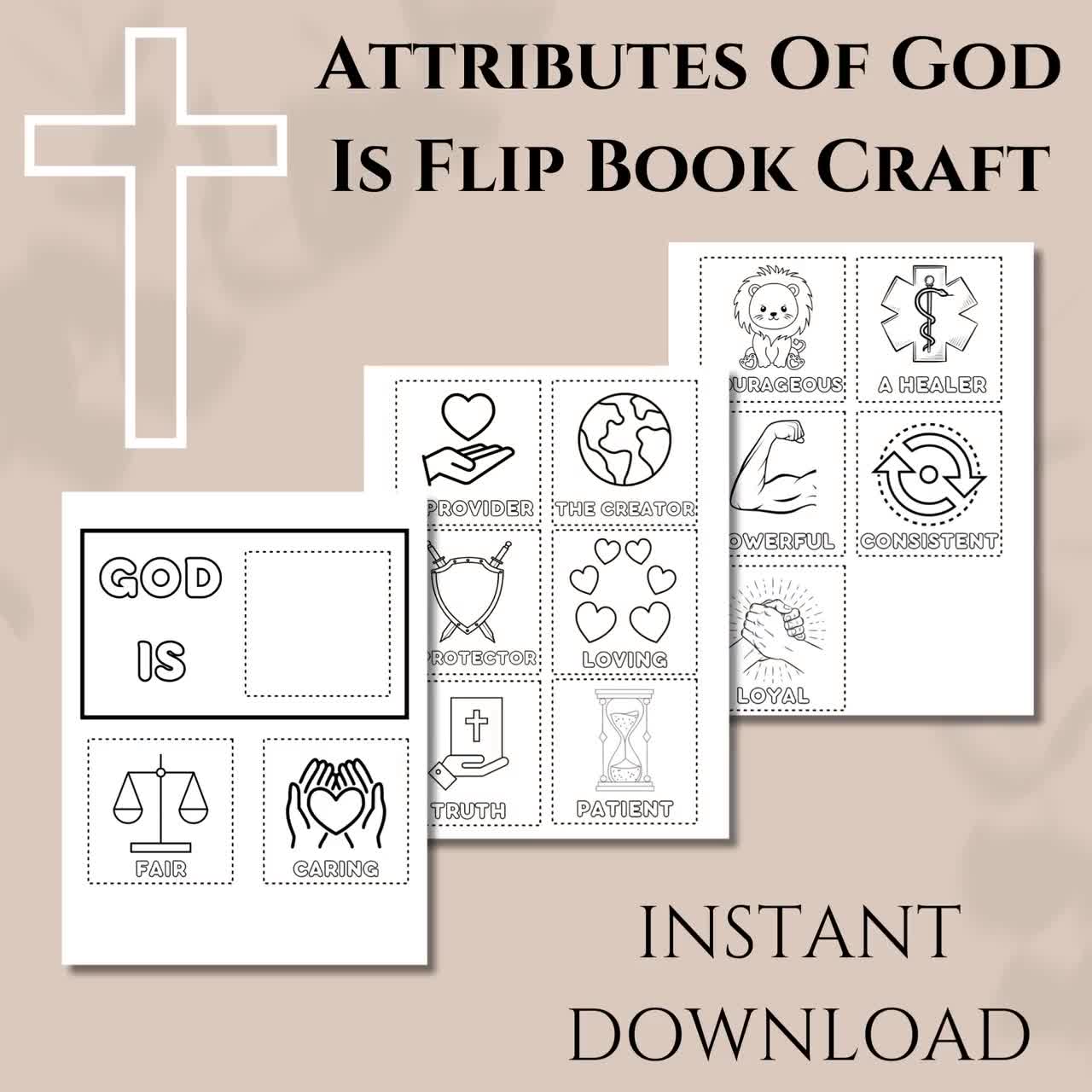 Attributes of God, Christian Resource, Flip Books, Sunday School Activity,  Names of God, Church Craft, Homeschool Printable, Jesus is Love 