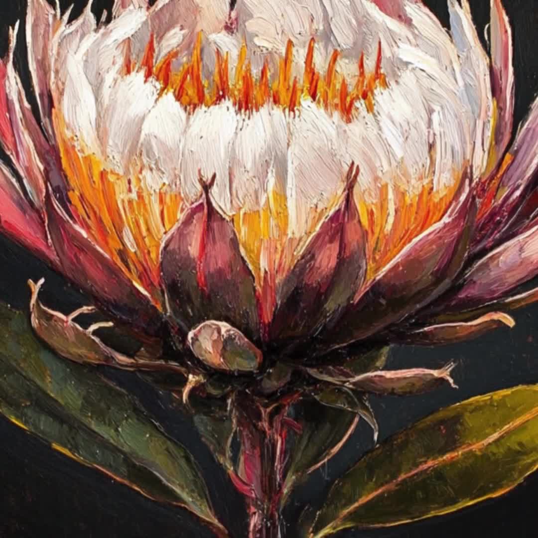 Protea Flower Oil Painting, Vintage Cottage Core Art (digital