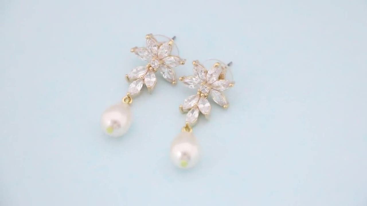 Swarovski Earrings, Rhodium-Plated Crystal Pearl Drop Earrings Stud Earrings  - Macy's