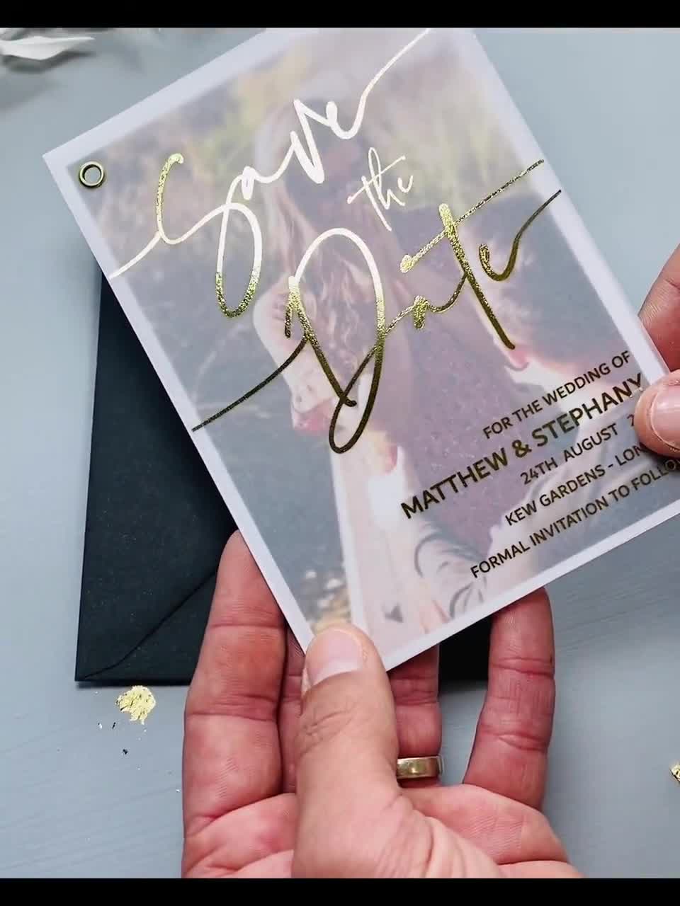 Foil Save the Date Vellum with Photo Backing Card, Minimalist Save the Date  Cards, Simple Modern Foiled Wedding Invitation, FREE Envelopes