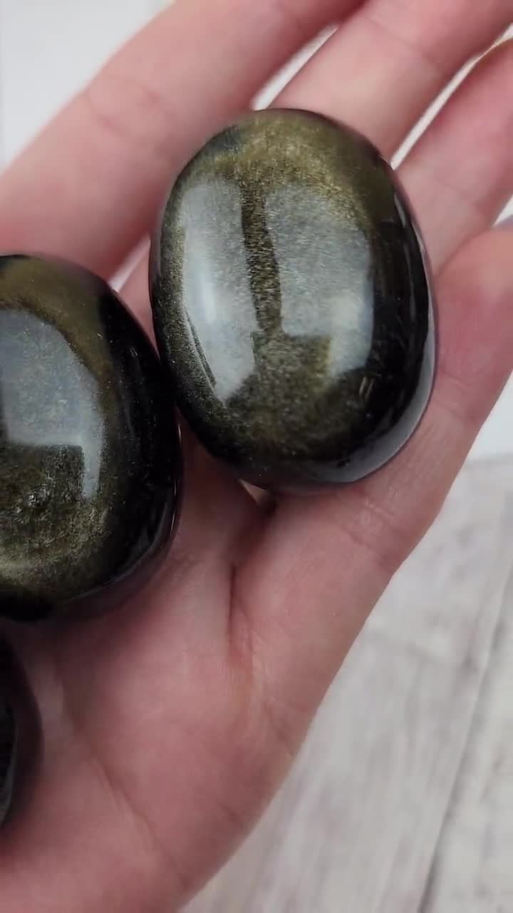 Gold Sheen Obsidian Palm Stone Black Crystal Gold Sheen Palm Stone
