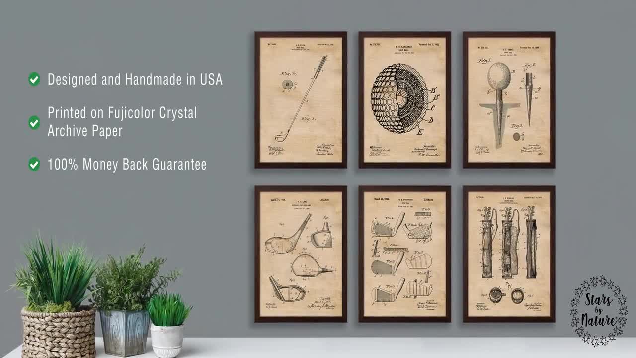  Vintage Golfing Patent Prints, 6 (8x10) Unframed Photos, Wall  Art Decor Gifts Under 25 for Home Office Creator Garage Shop Man Cave  School College Student Teacher Coach Golf Sports Champs Caddie