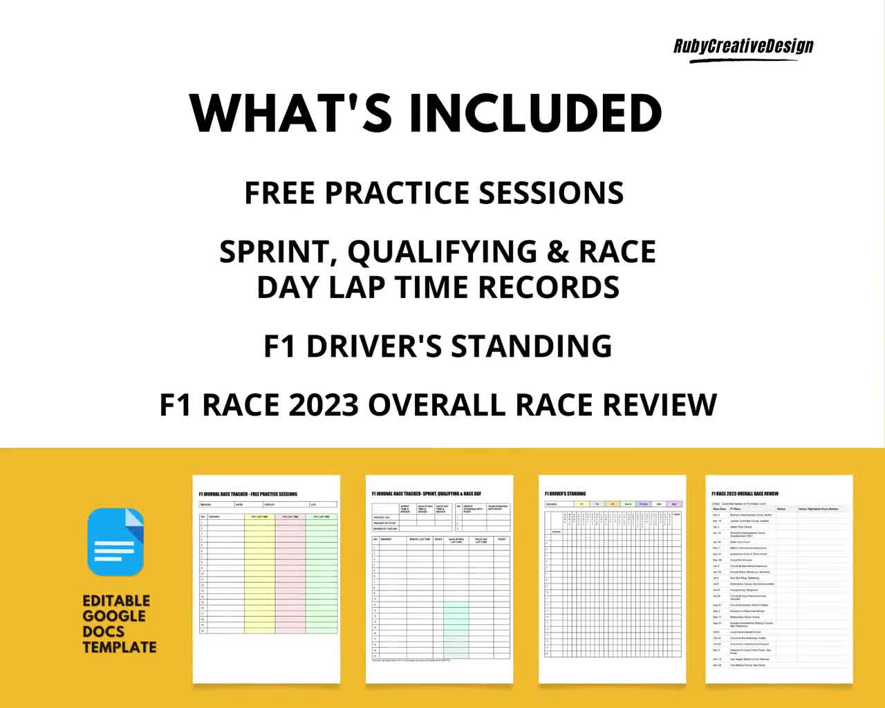 Formula One Weekly Race Tracker Journal Google Docs for F1