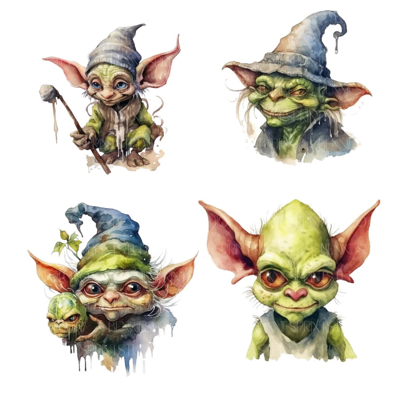 Goblincore, Cottegecore, Green witch clipart collection