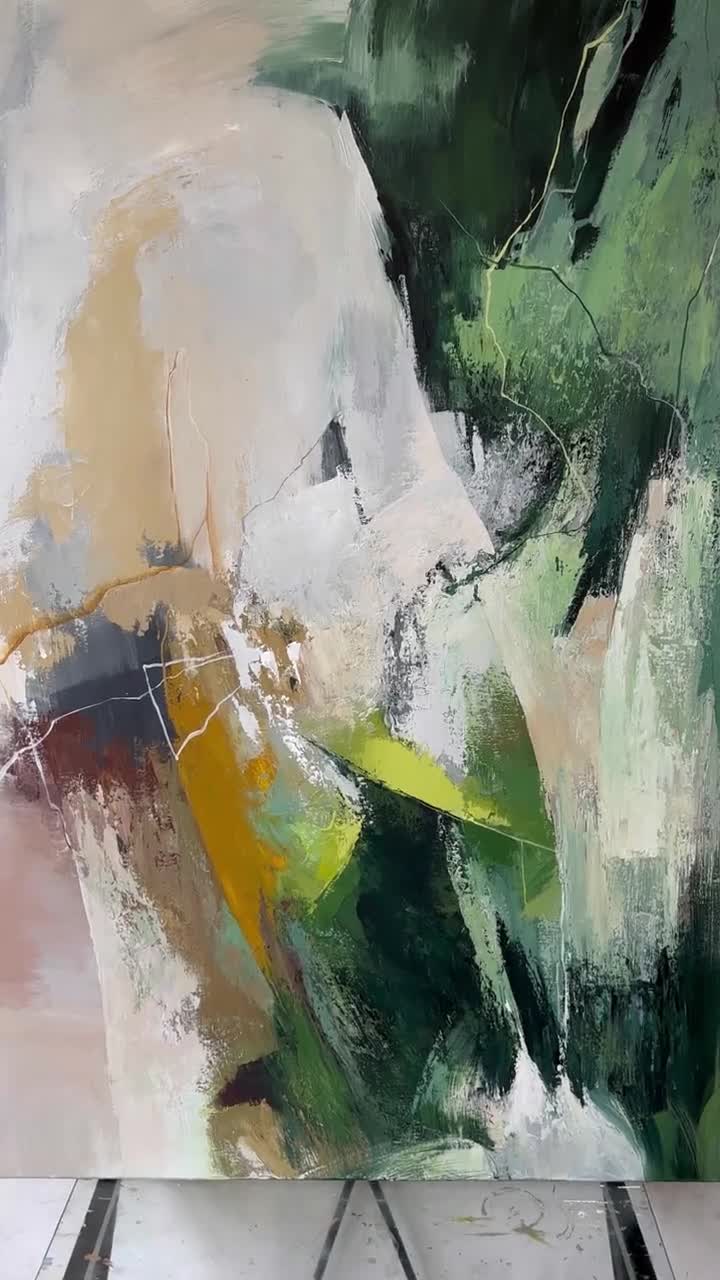 緑と金の絵画 | オリジナルアートワーク ダークグリーン | 緑の抽象画