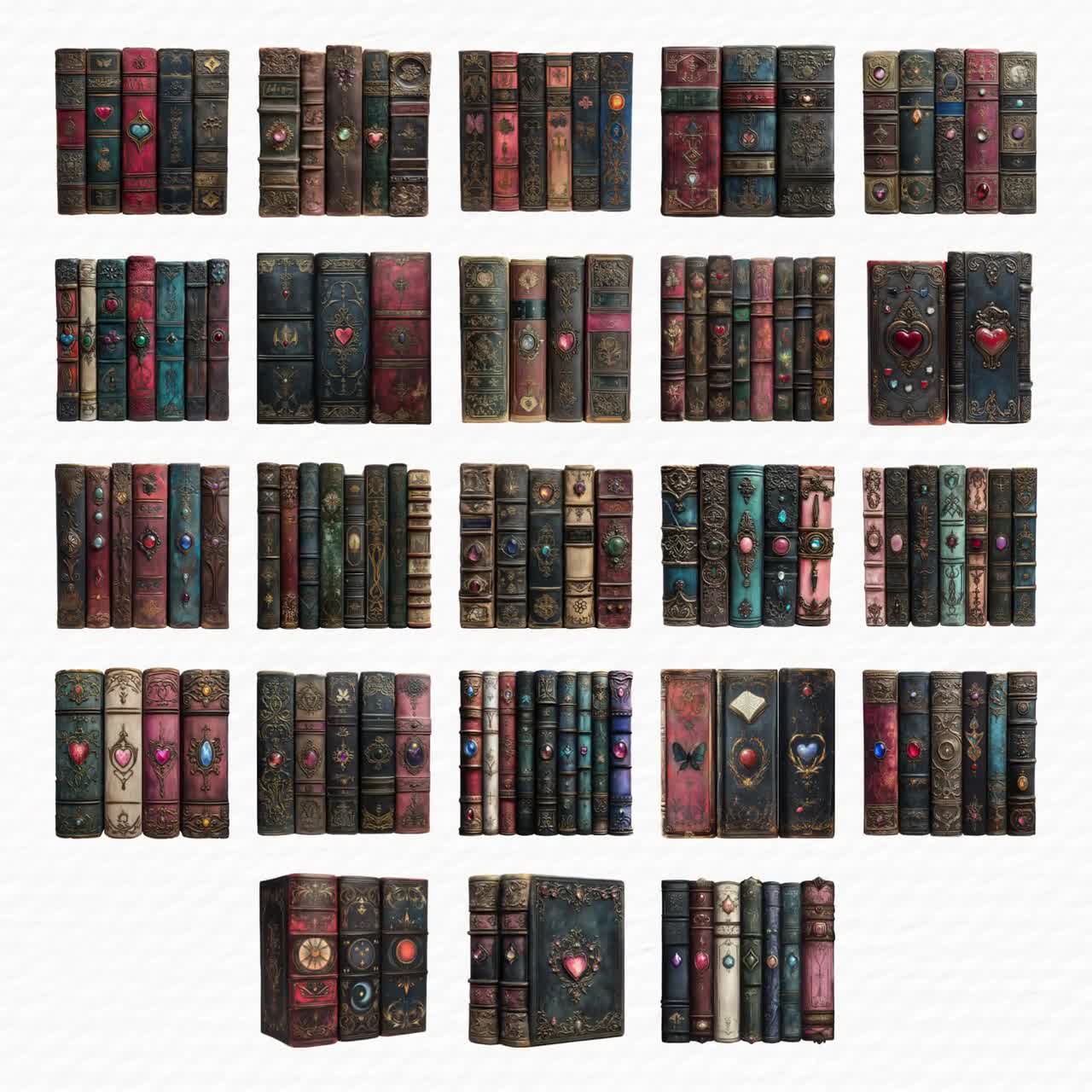 Grimoire Book Spine Clipart: 46 Vintage Magic Book Covers (digital