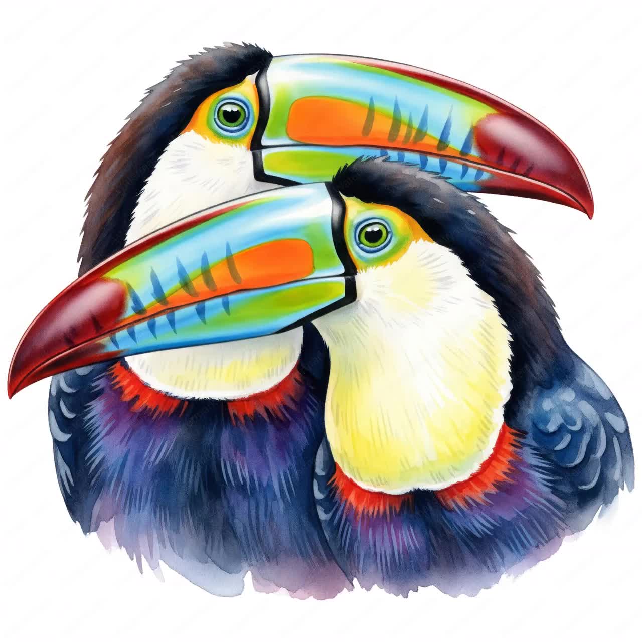 熱帯オオハシのクリップアート、虹色の嘴を持つ鳥のPNG、10種類の