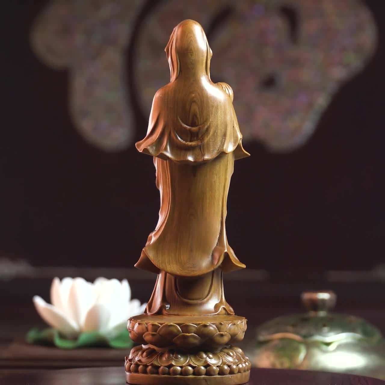 Wooden Guan Yin Bodhisattva, Kwan Yin, Quan Yin, Kuan Yin Statue Feng Shui 6