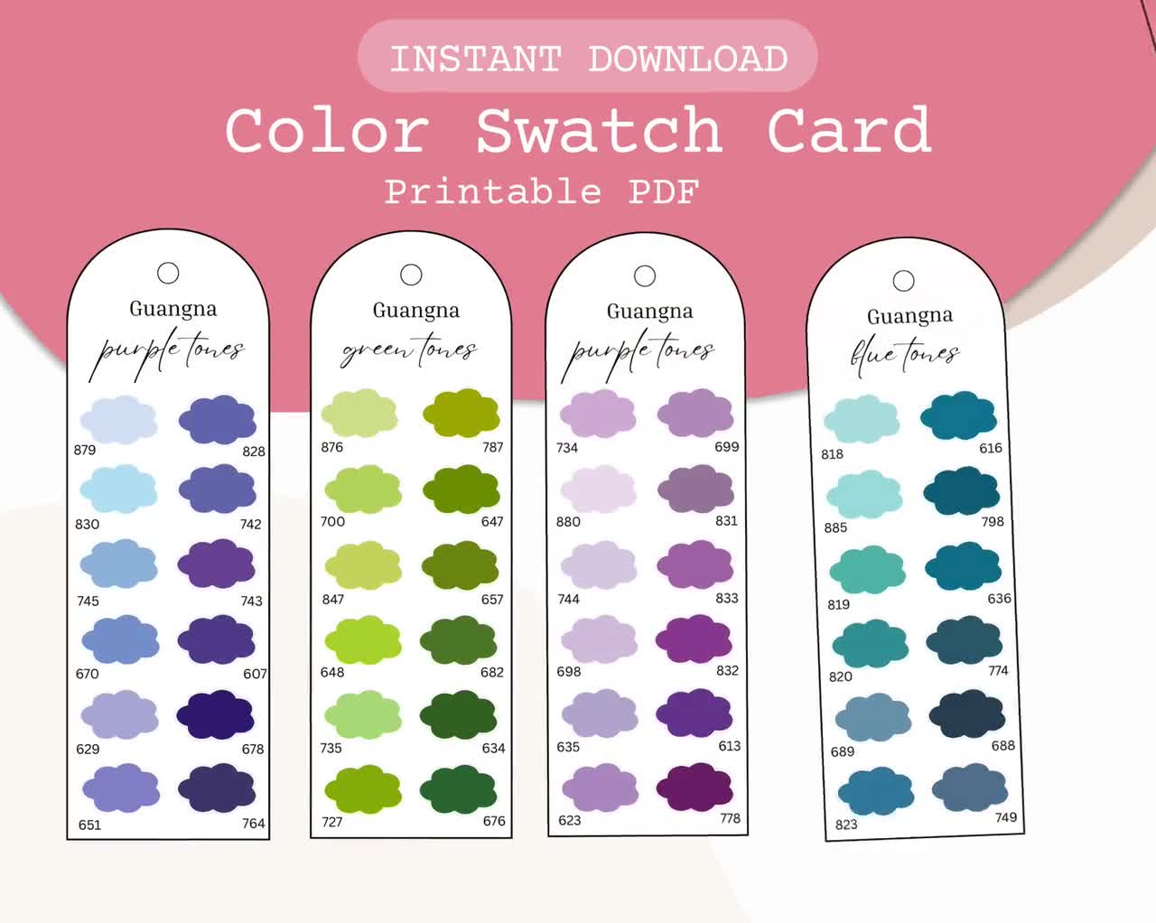 Guangna 288 Marker Color Chart – Printable Swatch Cards for