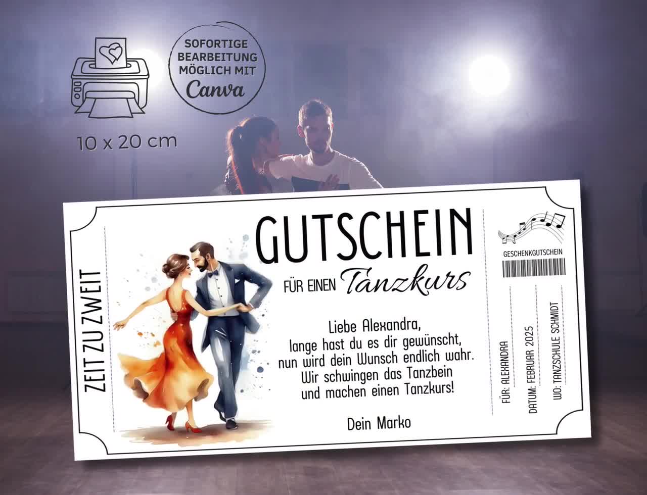 Geschenk/gutschein Wertgutschein shops Tanzschule von 80€ für 65€