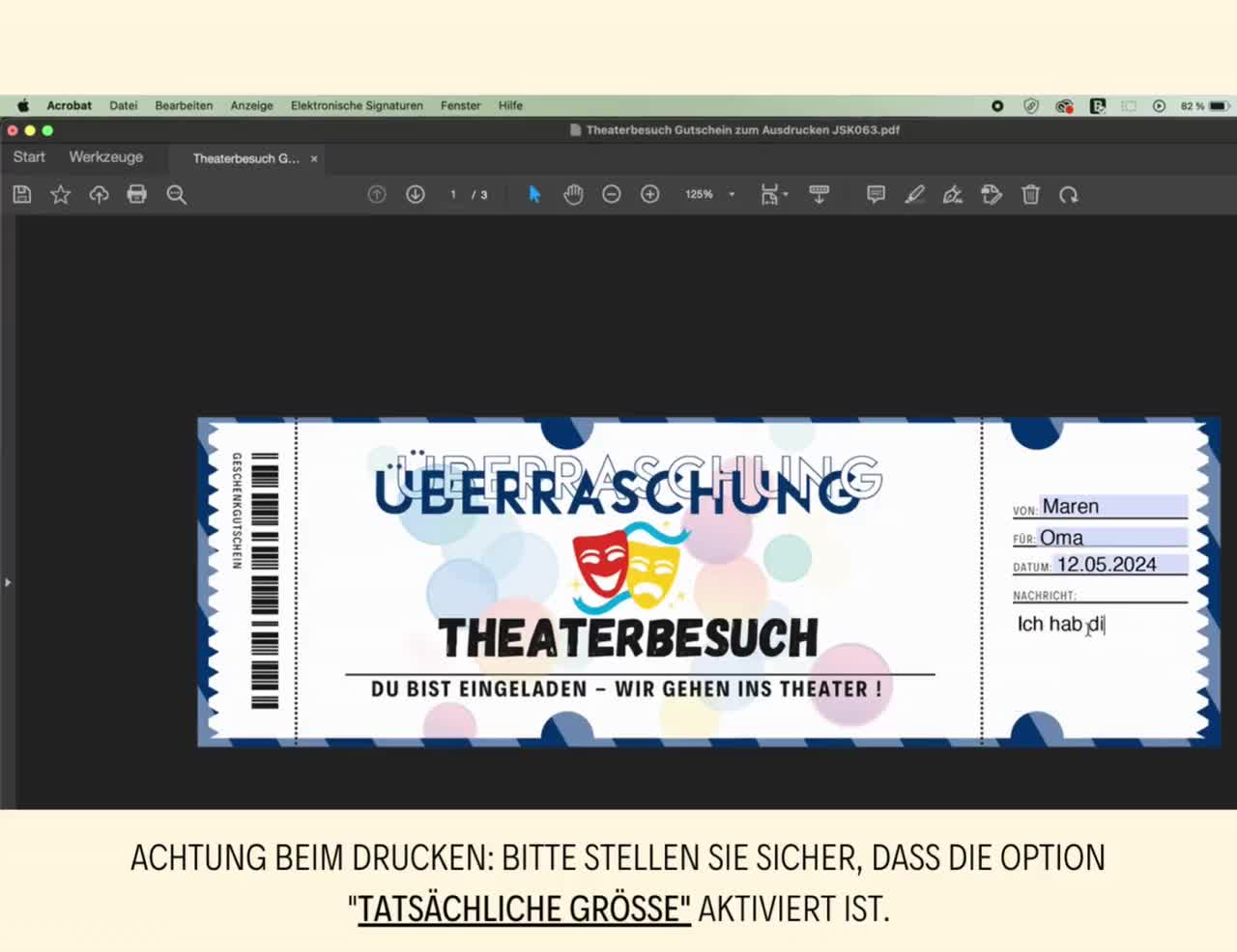 Kinogutschein Vorlage zum Ausdrucken | Gutschein | Kino Geschenkgutschein  PDF | Kinobesuch | JSK212