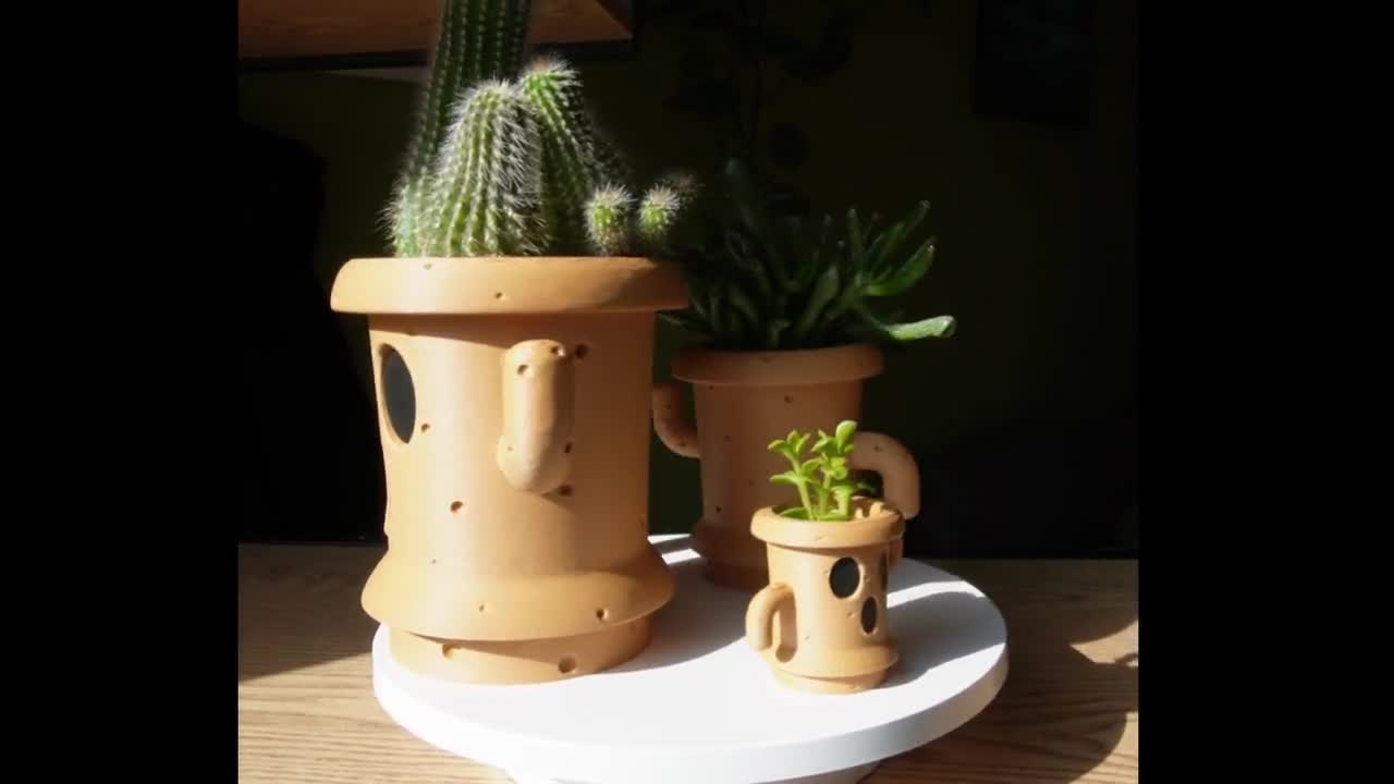 Lloid Gyroid Planter: Animal Crossing Desk Decor, Brown 3D Printed Pot