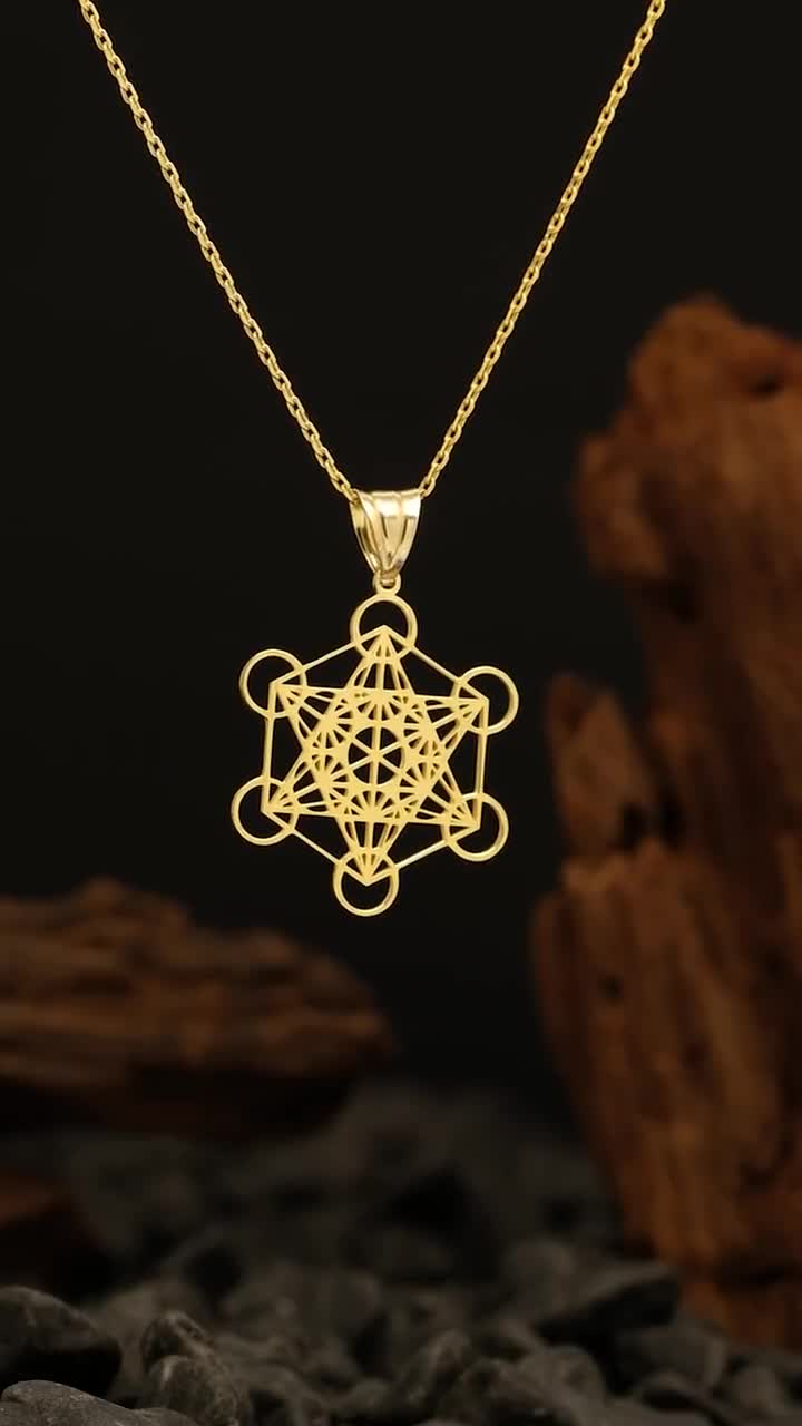 14K 18K 純金メタトロンキューブペンダント、本物の金の神聖幾何学
