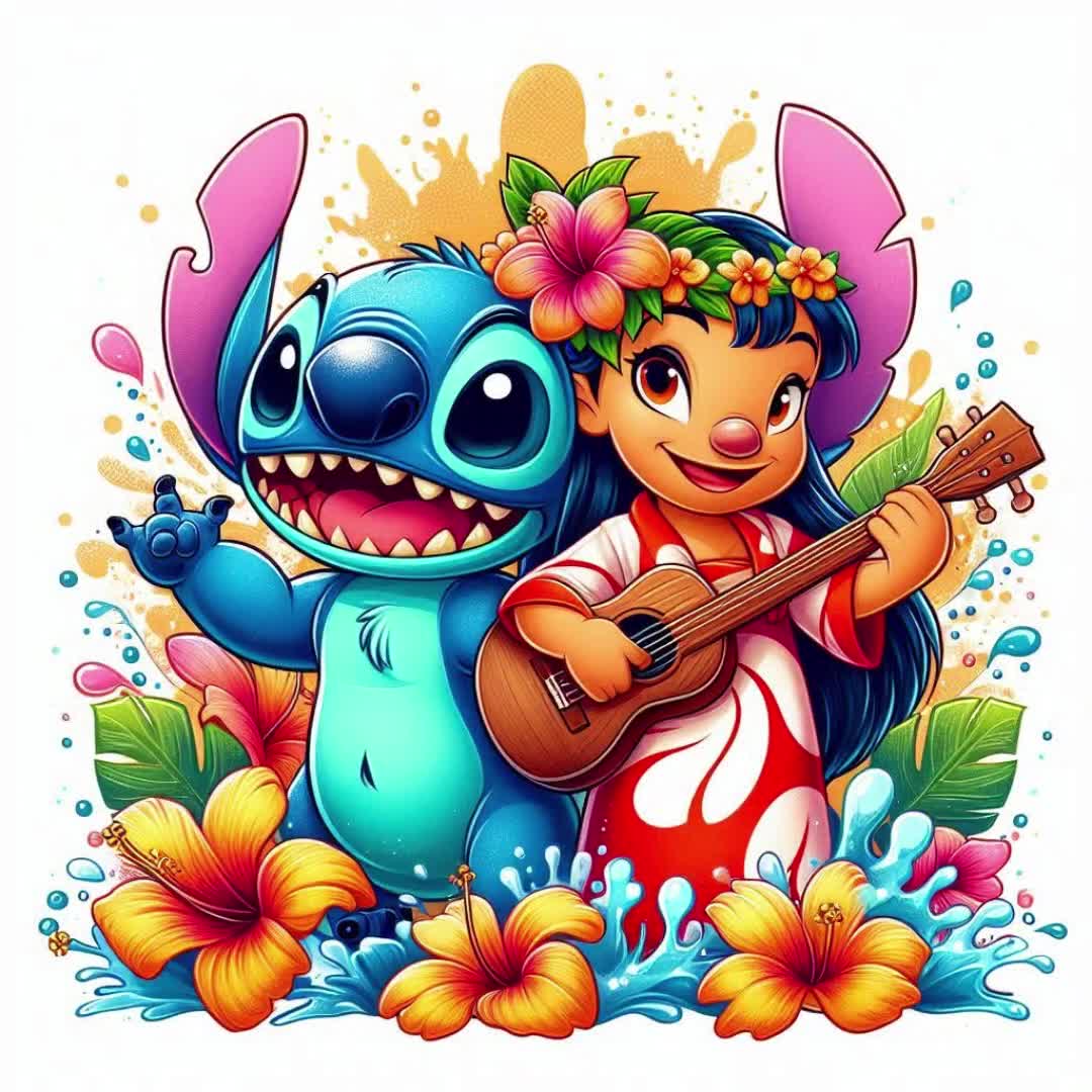 Hawaii Lilo and Stitch 5 PNG Lilo and Stitch Splash and Watercolor Png  Hawaii Stitch Transparent PNG file for Sublimation, image size:1080x1080