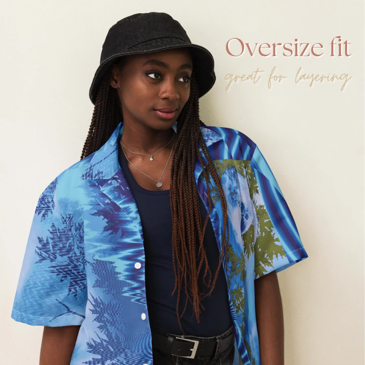 Blue Moon Hawaiian Shirt Japanese Aloha Shirt Oversized Solarpunk