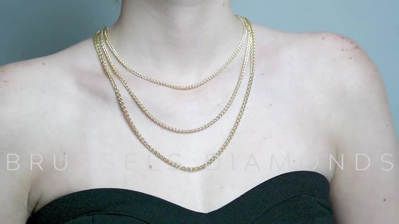 Gold Chunky Rope Necklace-Double Crossover Connector-Wheat Chain 28