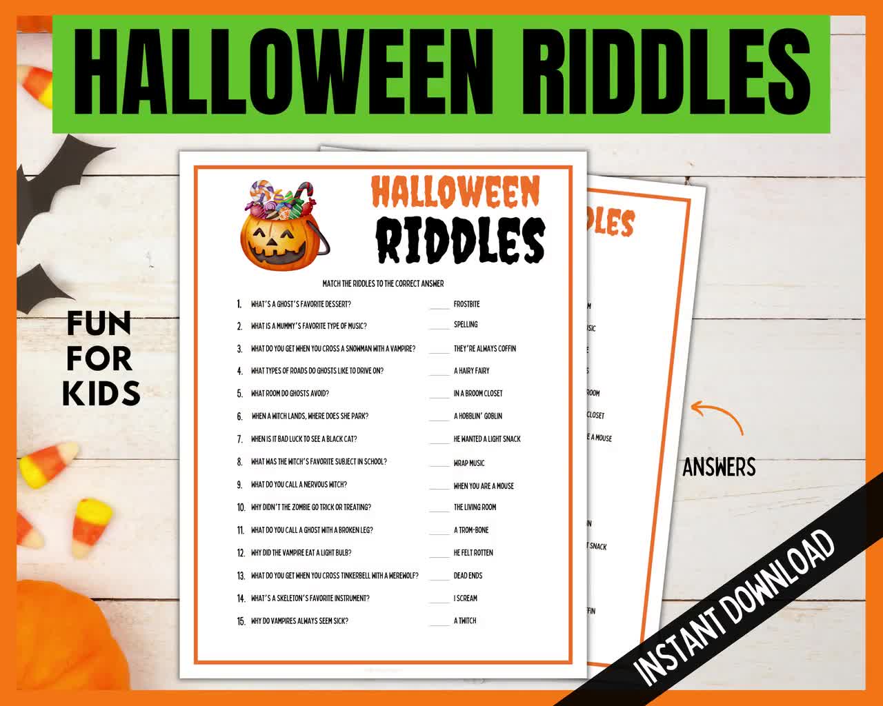Halloween Riddles for Kids, Halloween Riddles Party Game,kids Halloween Activity, Printable Halloween Game, Fun Halloween Party Riddles Game - Etsy Sweden for Free Printable Halloween Brain Teasers