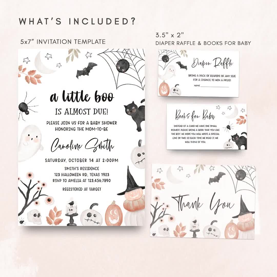 Editable Halloween Baby Shower Invitation Bundle, Gender Neutral A Little  Boo Baby Shower Invite Set, Spooky Fall Baby Shower Invite 0434