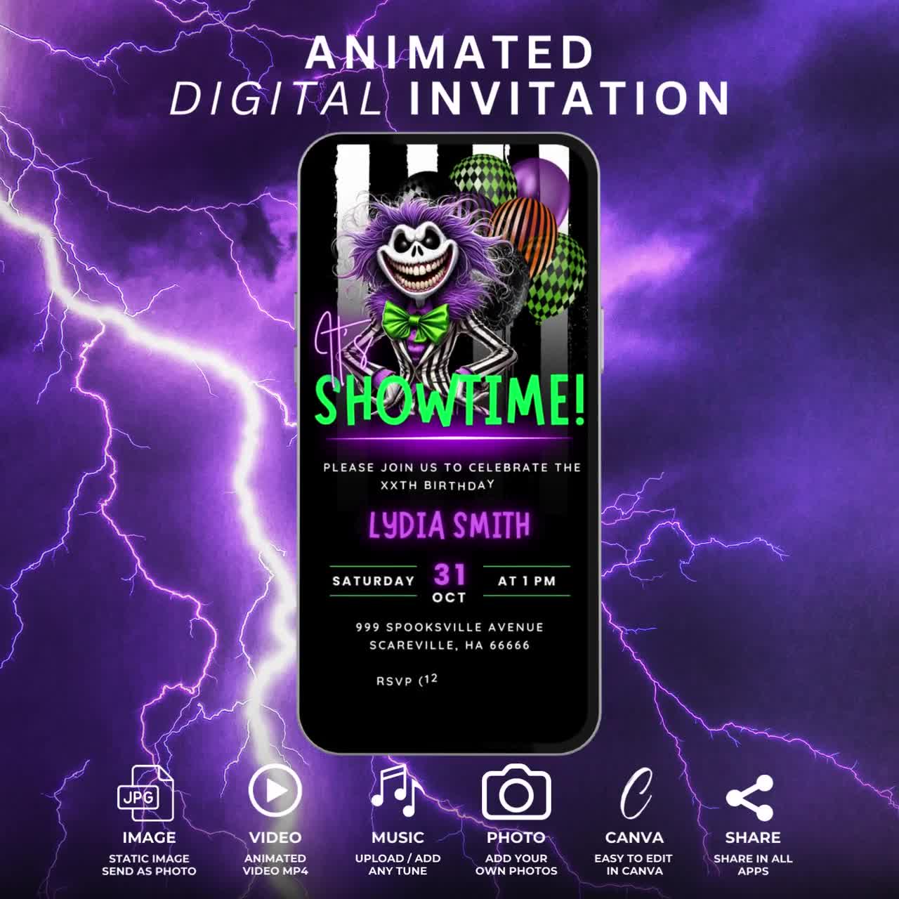 Halloween Birthday Party Invitation Template, Animated Halloween