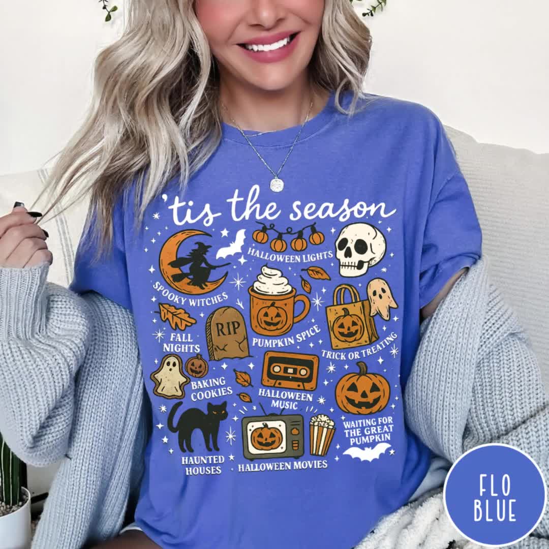 VVNTY Damen Halloween T-Shirt - Kürbis Latte Design Herbst Shirt