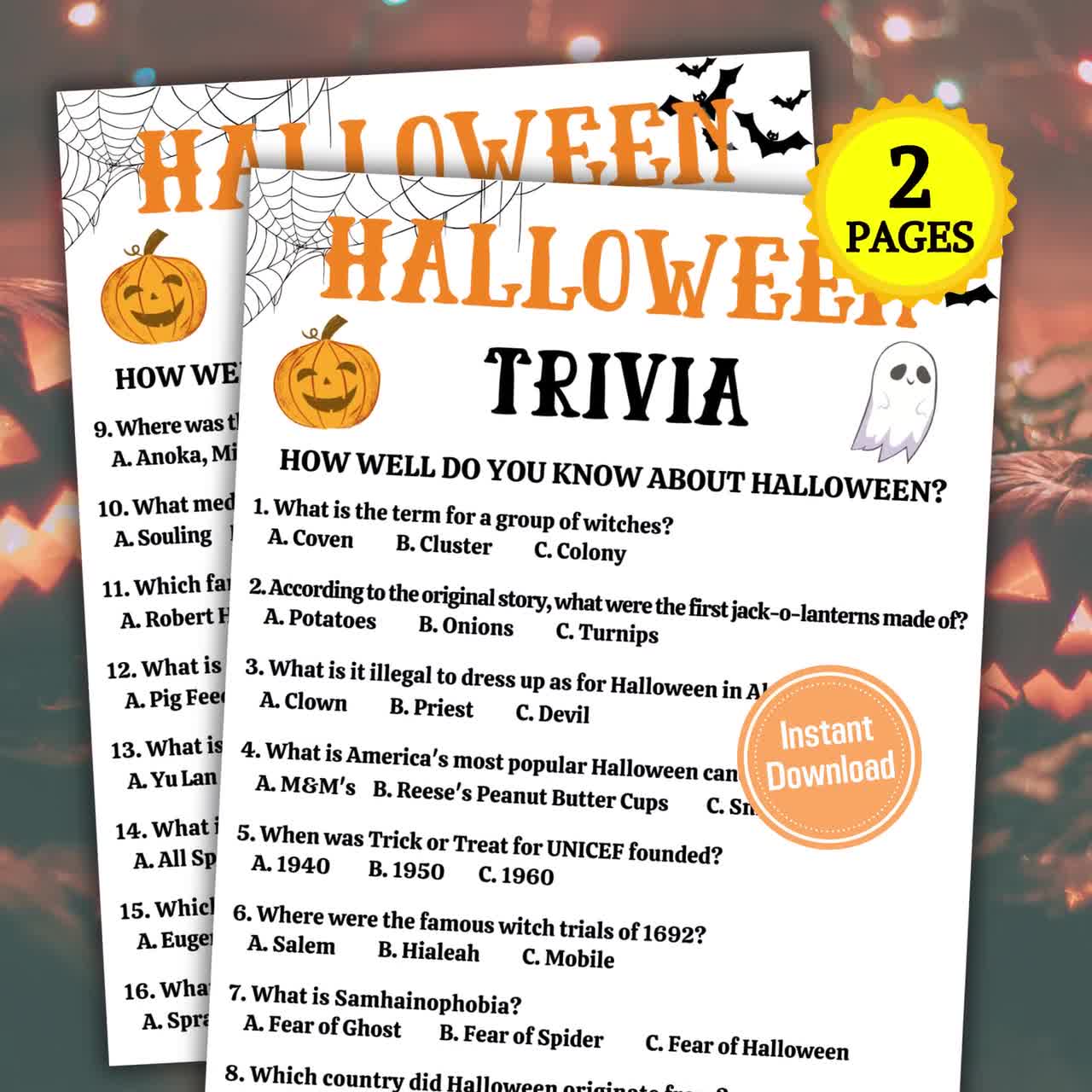 Halloween Trivia Game | 2 Pages Halloween Trivia Questions With Multiple Choice Answers | Printable Halloween Games for Adults and Kids - Etsy halloween-trivia-game-2-pages-halloween-trivia-questions-with-multiple-choice-answers-printable-halloween-games-for-adults-and-kids-etsy