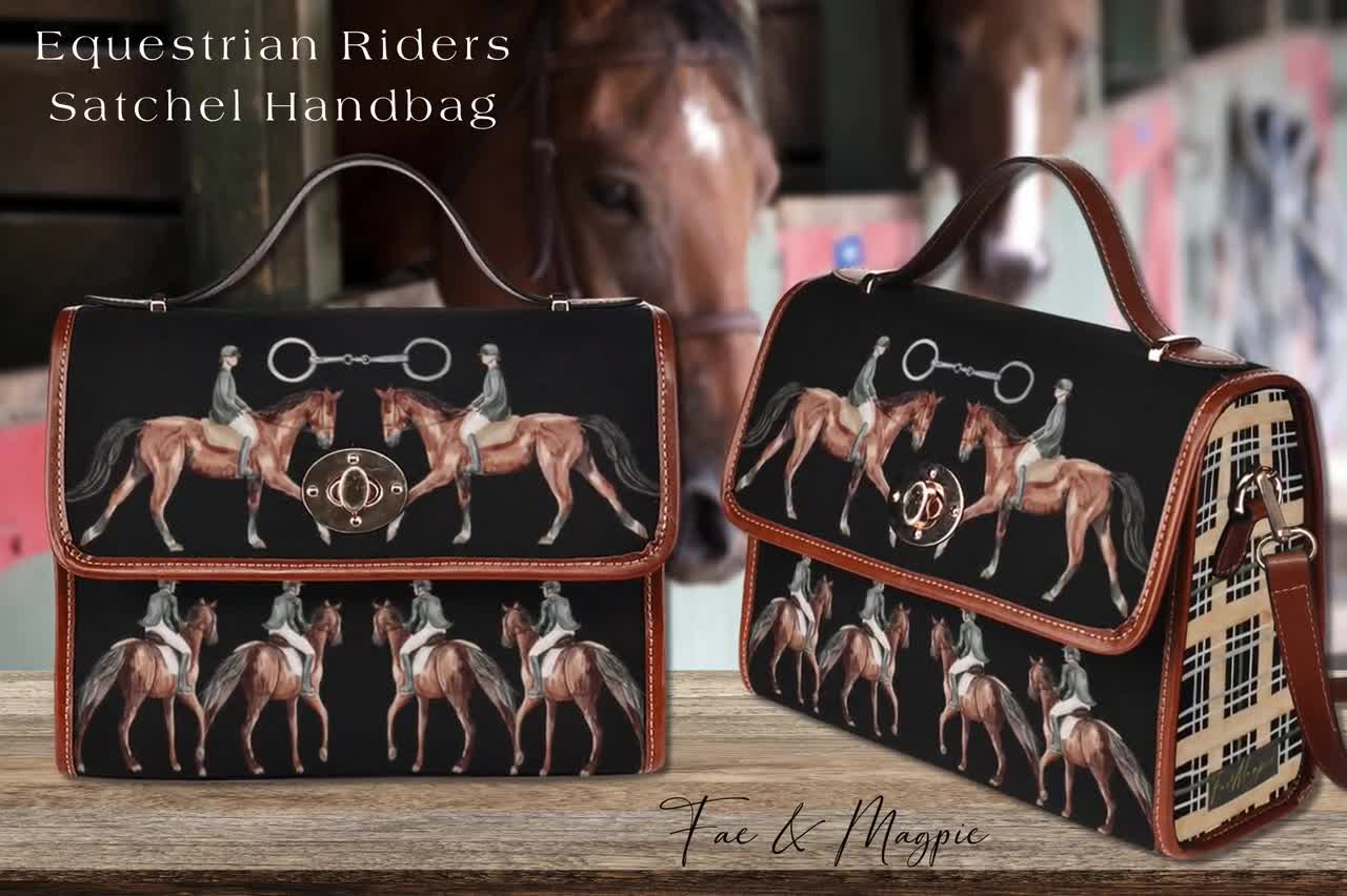 Equestrian Horses Black Satchel Handbag horse riding Bag horse gift cottagecore bag horse pattern handbag show jumping bag horse gift