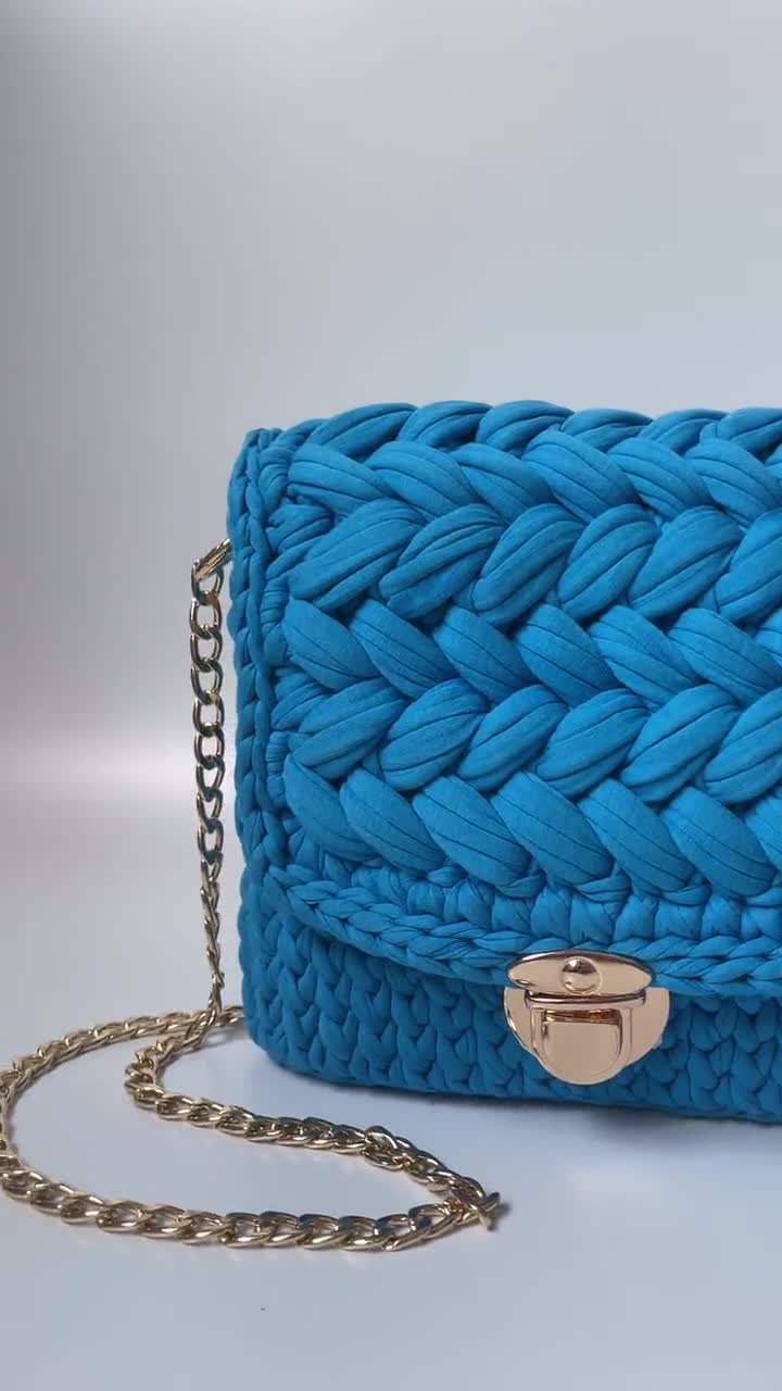 Hand knitted turquoise bag/ handmade bag/ shoulder bag/crochet bag/ knitting bag/ store turquoise bag