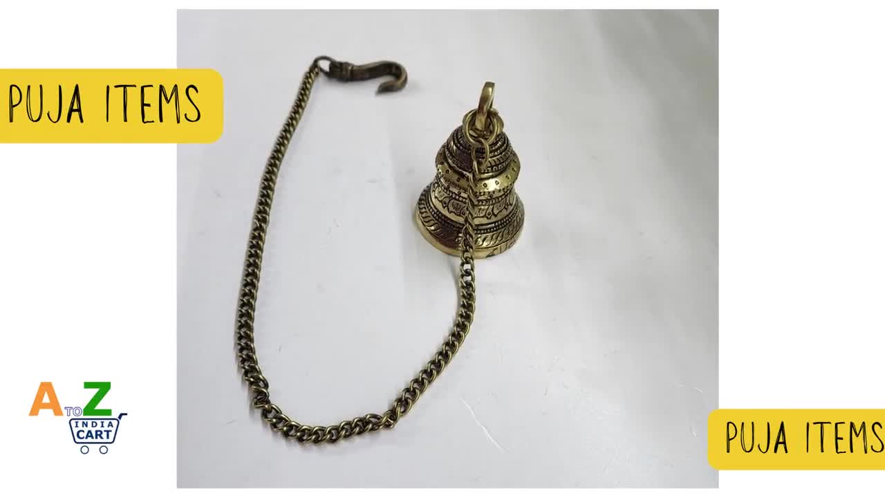 Brass Hanging Bell With Chain Indian Decor Entrance Bell for Home Temple,  Door, Hallway, Porch or Balcony Indian Temple Bell Unique Gift 