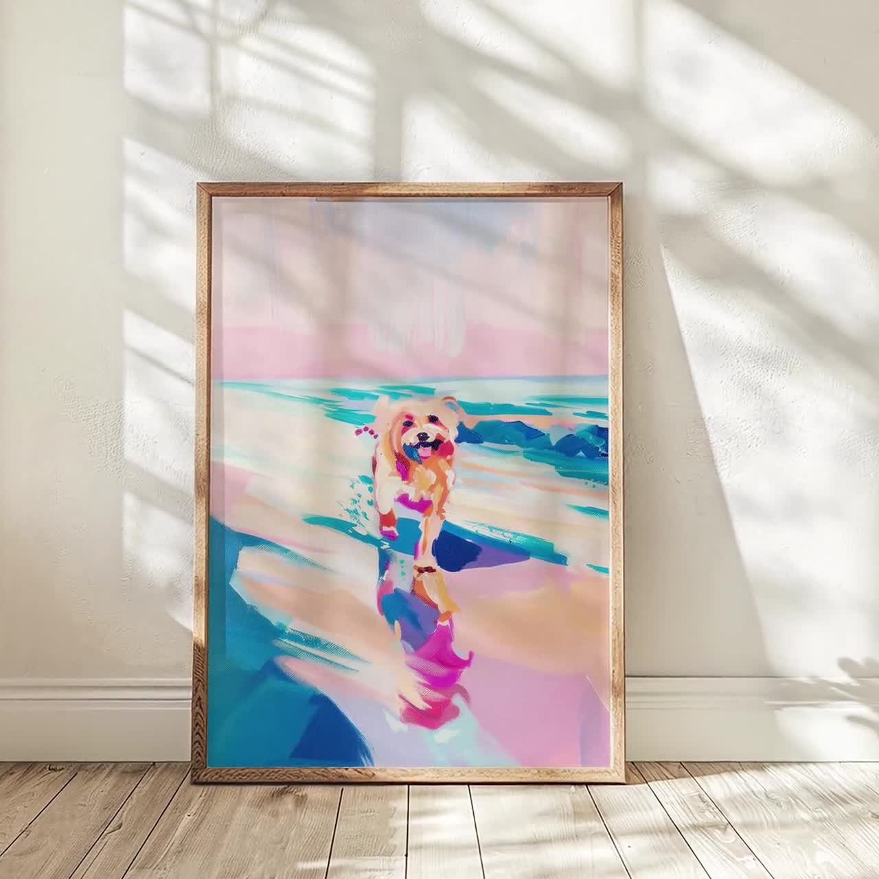 Border Terrier Beach Stroll Art - Colorful Pastel Dog Painting - Happy  Coastal Terrier Print for Dog Lovers - Bright Watercolor Decor, image size:1280x1280