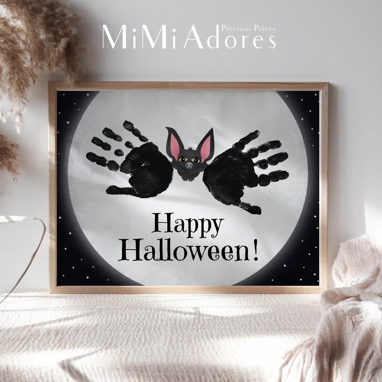 コウモリのハッピーハロウィン | 手形アートクラフト | 印刷可能な