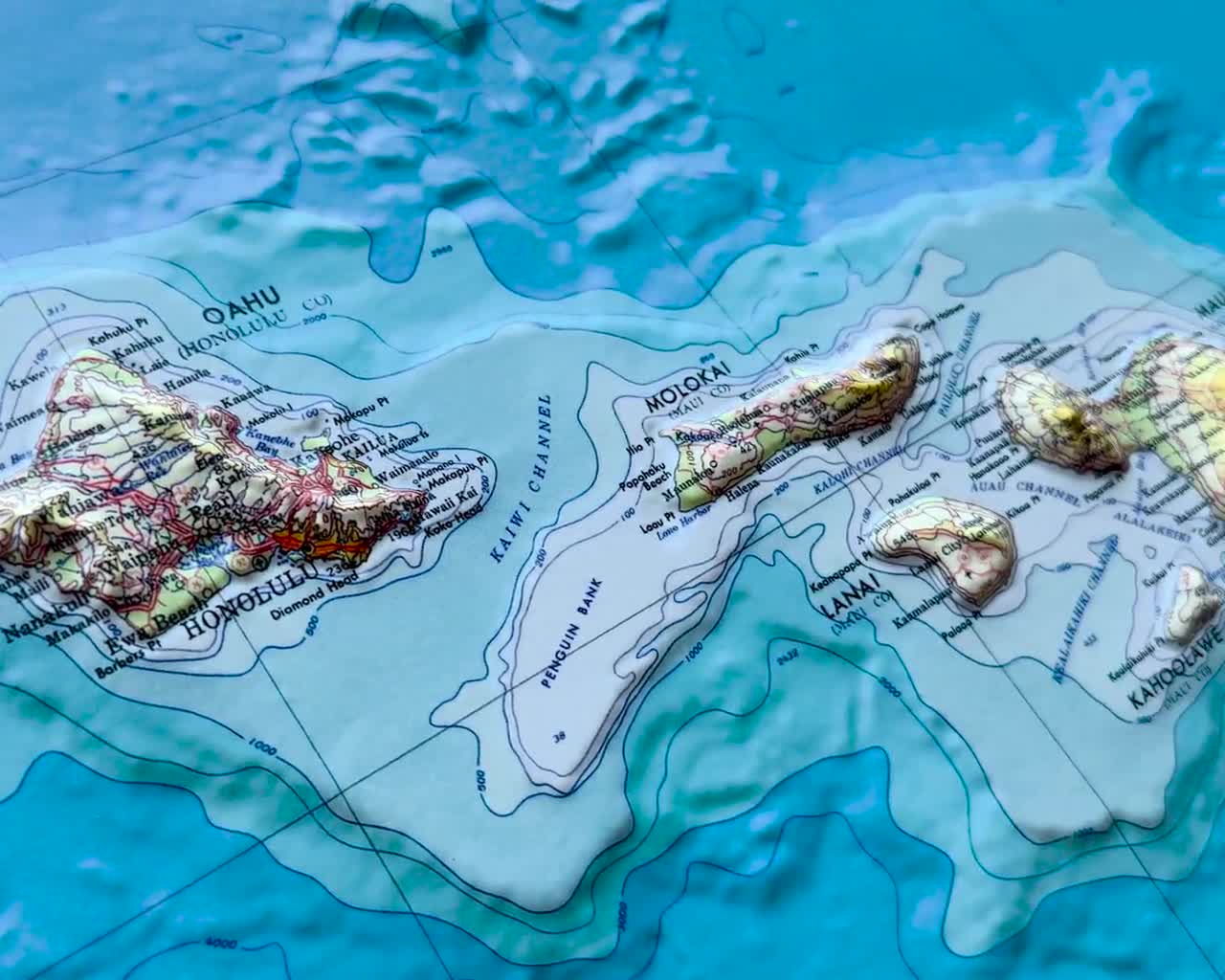 1971年ハワイ諸島地図｜リアル3D立体地図 - Etsy 日本
