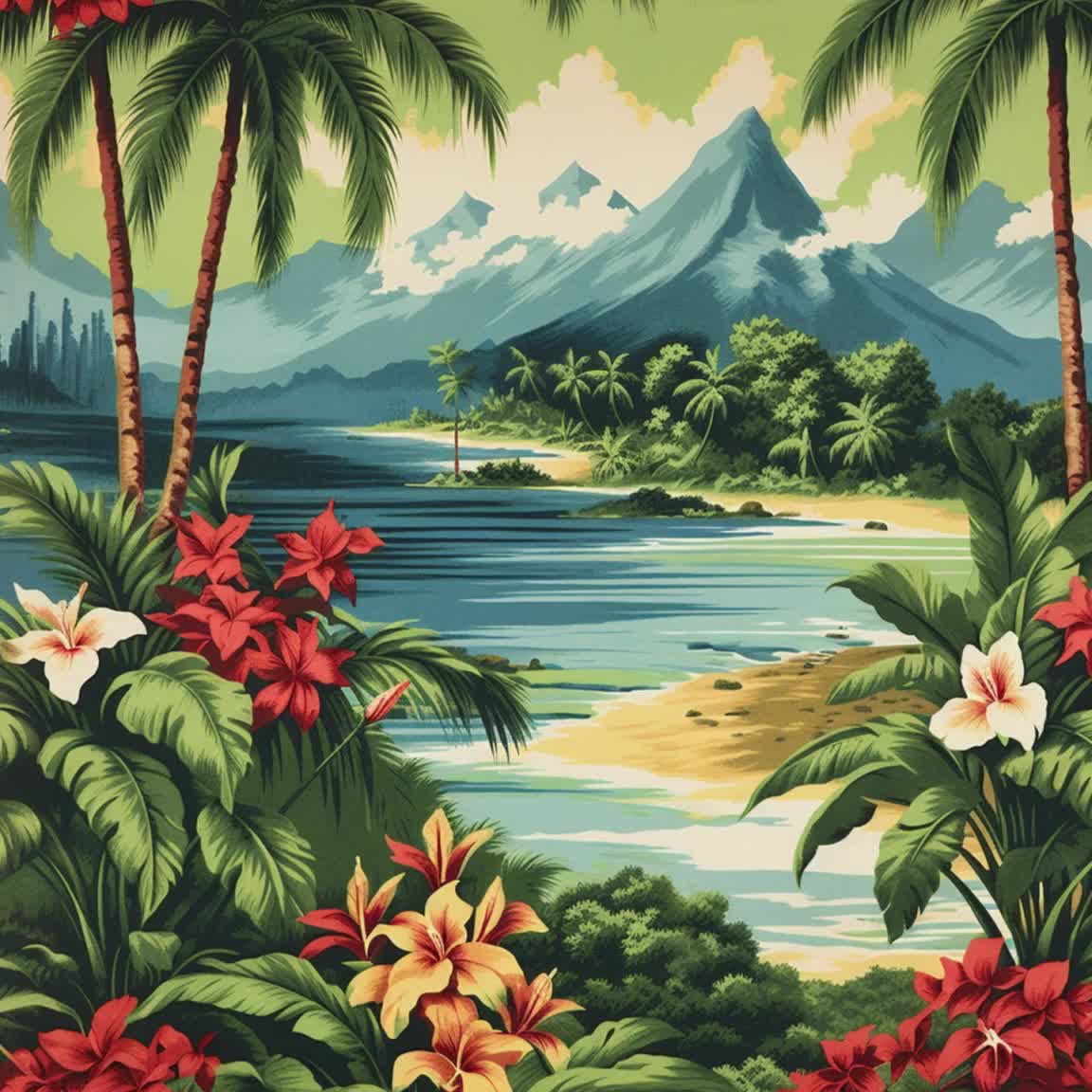 Vintage Hawaiian Views Digital Paper Pack | Commercial Use