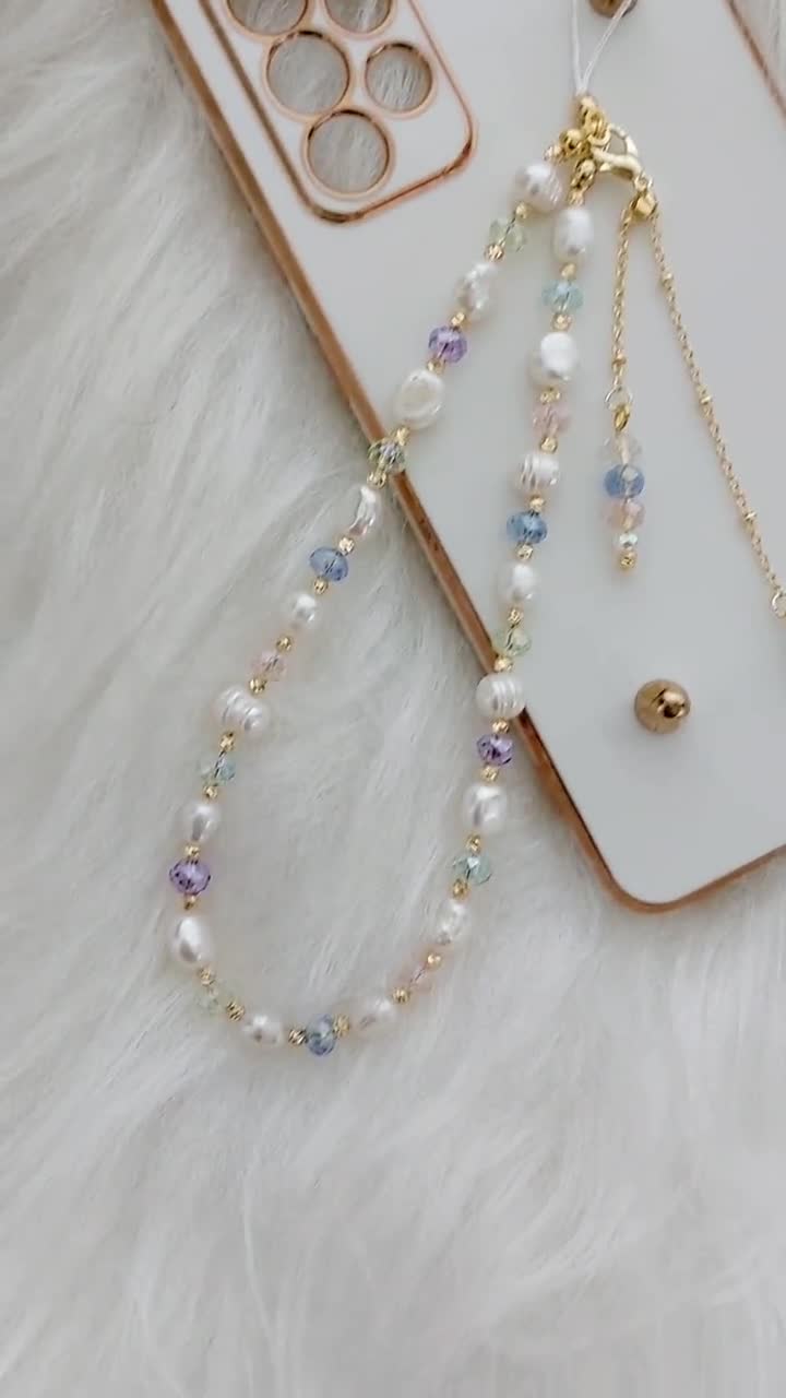 Freshwater Pearl Phone Strap: Crystal Beaded Phone Charm - Etsy UK