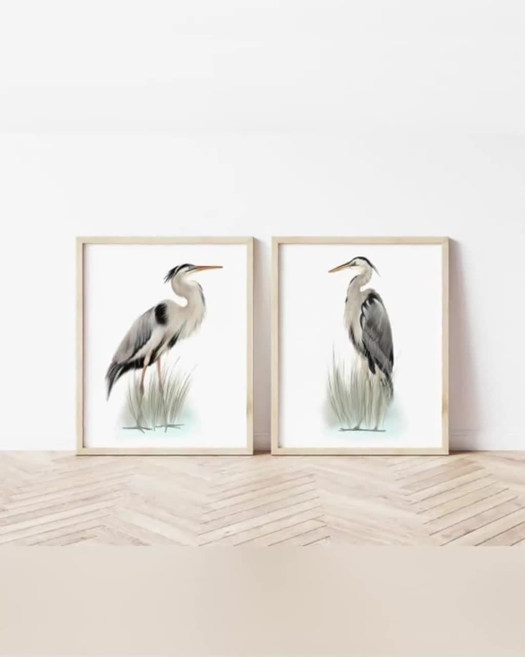 Heron Bird Art Prints Set of 2 Great Blue Herons Coastal