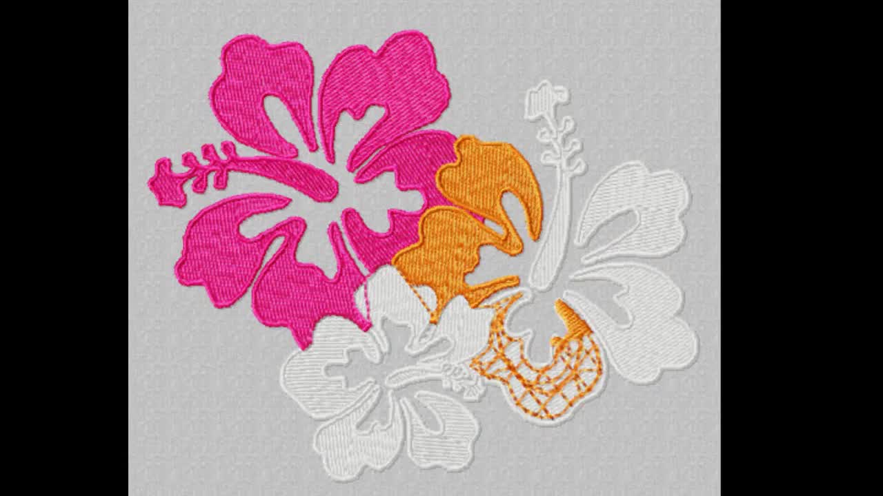 Hibiscus Flower Trio Machine Embroidery Design in 3 Sizes for 3.94