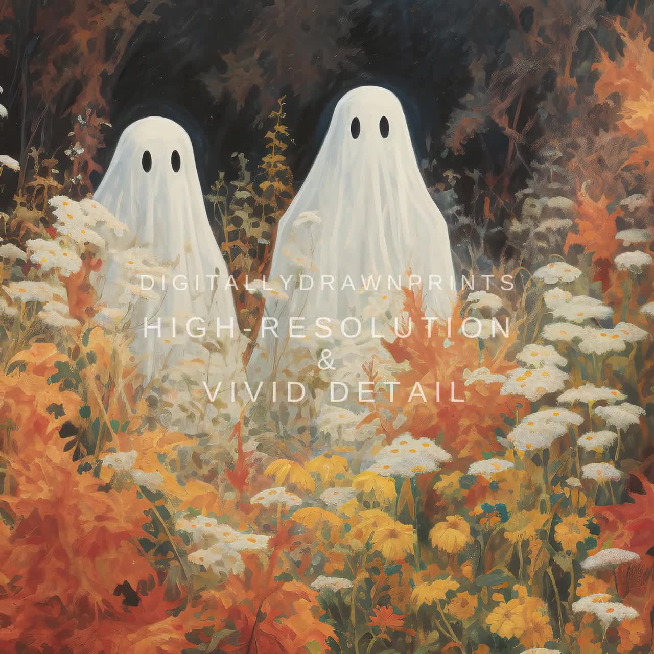 Halloween Frame TV Art, Ghosts in a Wildflowers Field, Halloween