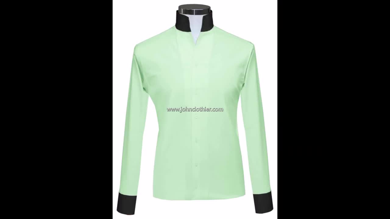 High Open V Collar Jet Black Birthday Dress Shirt Men's Karl