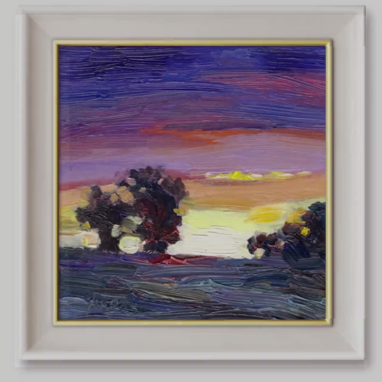 風景画 アートプリント 夕日のファインアートプリント 抽象的な風景画 壁アート 木々