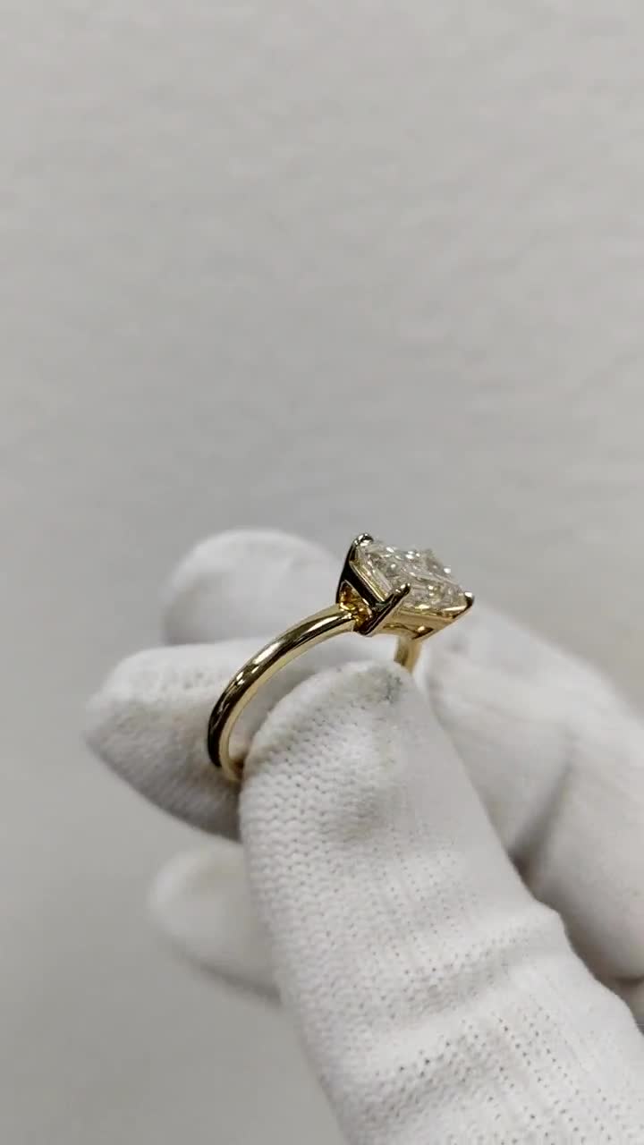 2 Ct F VS1 CVD lab grown Emerald Cut engagement ring with hidden halo 14K  Solid Gold IGI Certified Emerald Diamond Proposal Promise Ring.