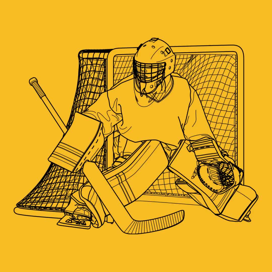 Hockey GOALIE in GOAL NET, front view Goalkeeper, Goaltender, youth minor  kid child, line drawing art vector ai svg eps dxf jpg png download, image size:1080x1080
