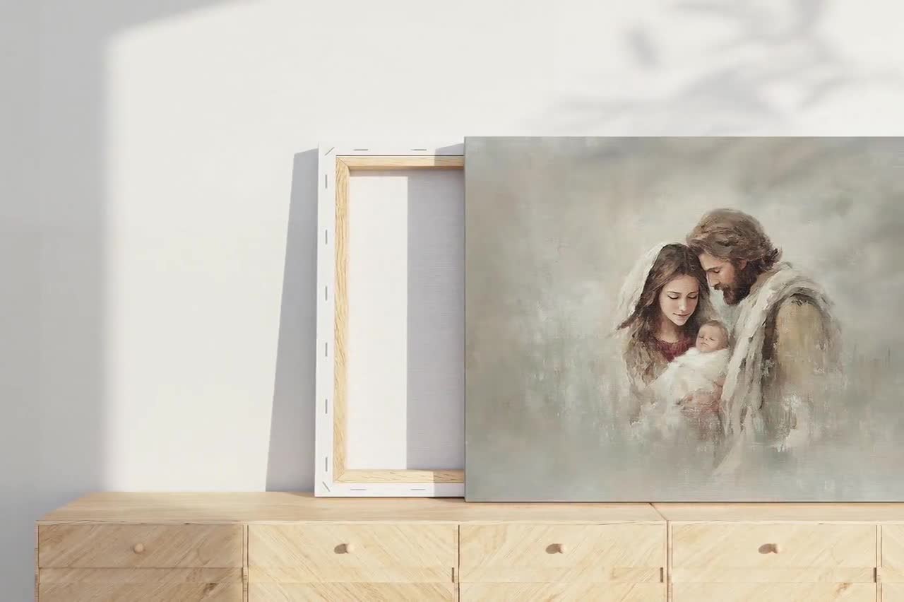 キリスト降誕の水彩画：マリア、ヨセフ、そして幼子イエス（デジタル