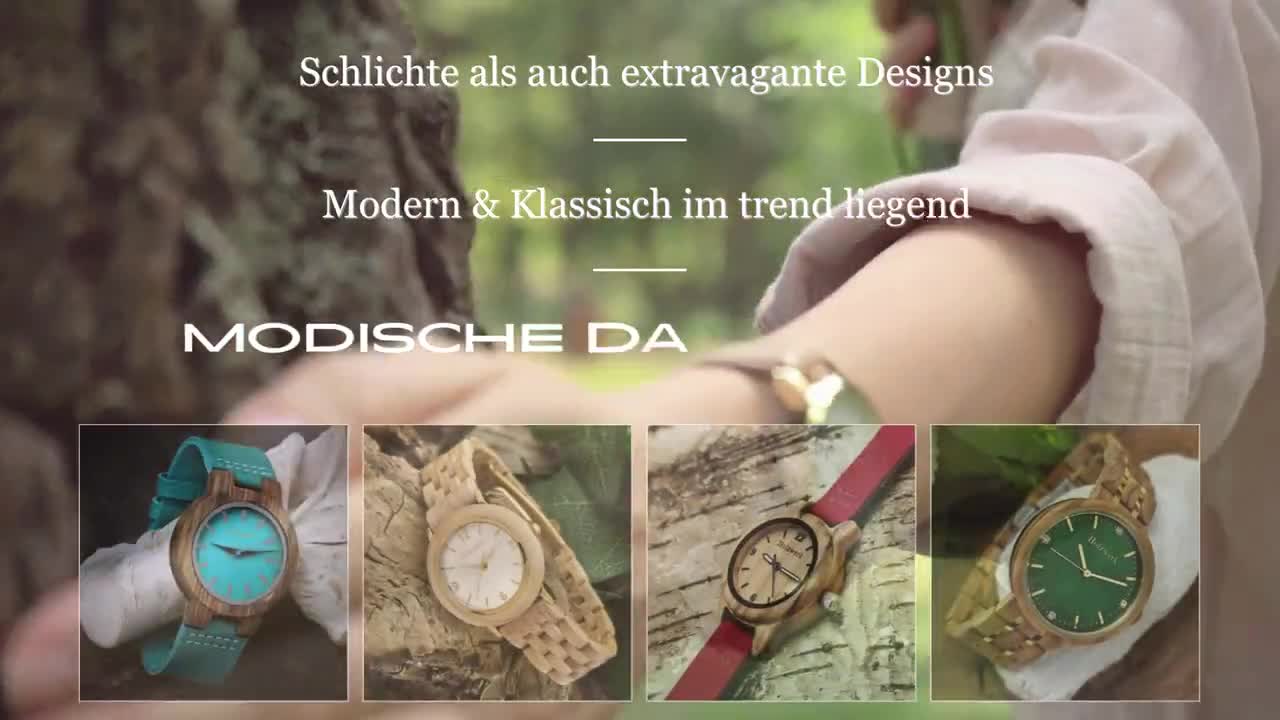 Reloj de pared de madera Holzwerk WINTERBERG (RADIOCONTROLADO), moderno reloj de pared de diseño radiocontrolado de 25 cm Ø, movimiento prácticamente silencioso, analógico con números en marrón y beige. video poster