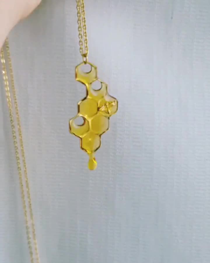 Gold Dripping Honeycomb Necklace, HGN2, Hypoallergenic