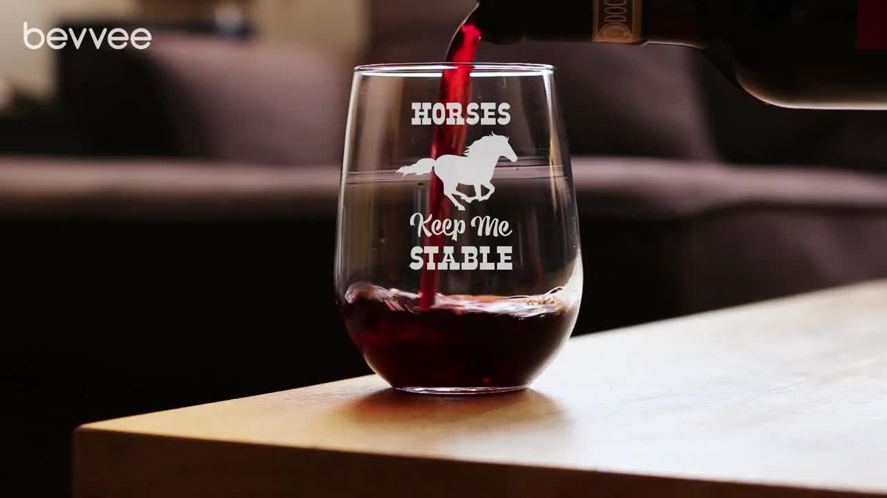 Jumper Floral Etched Stemless Wine Glass - Equus Now!