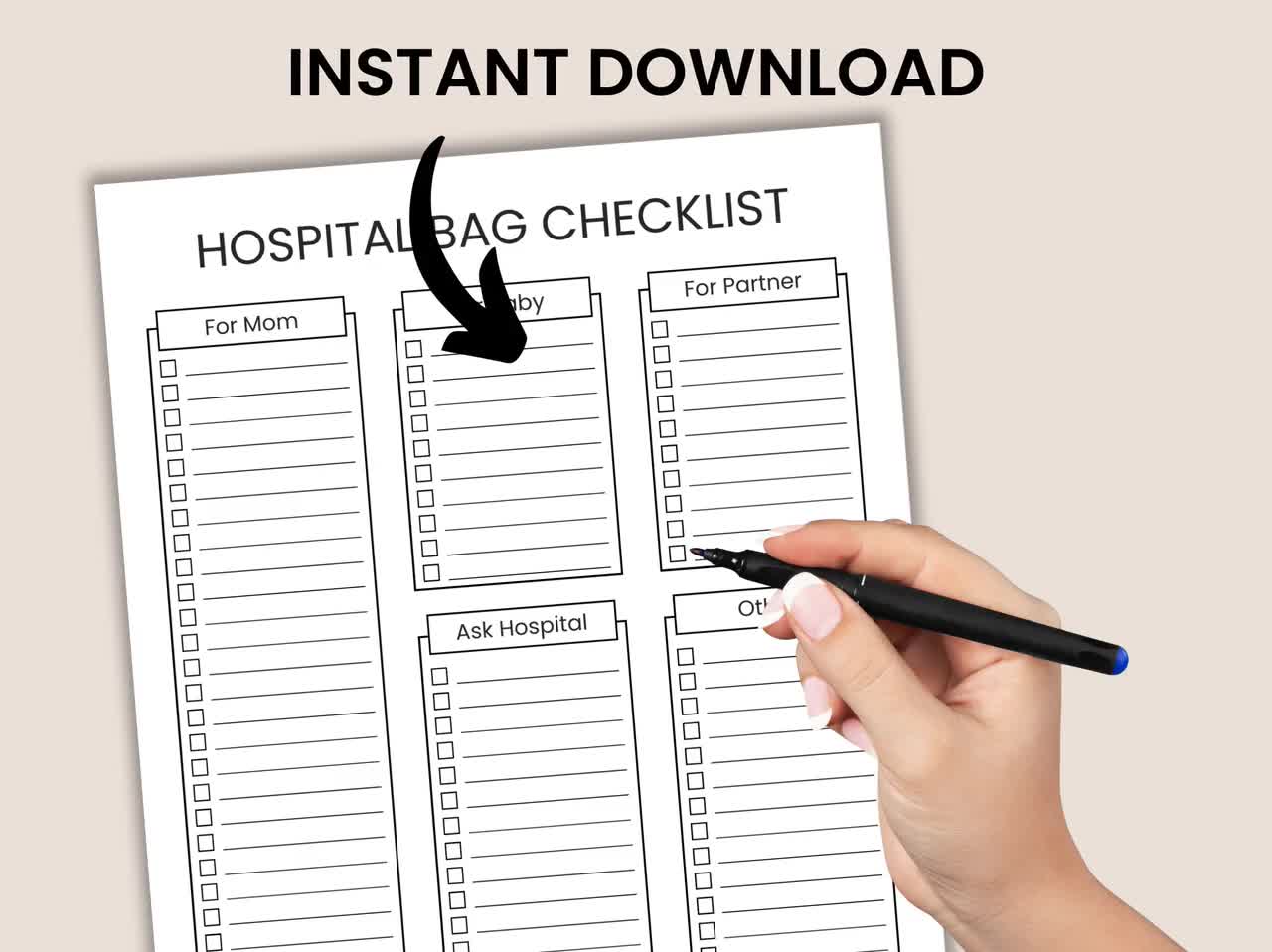 Maternity hospital bag checklist *Printable word document*