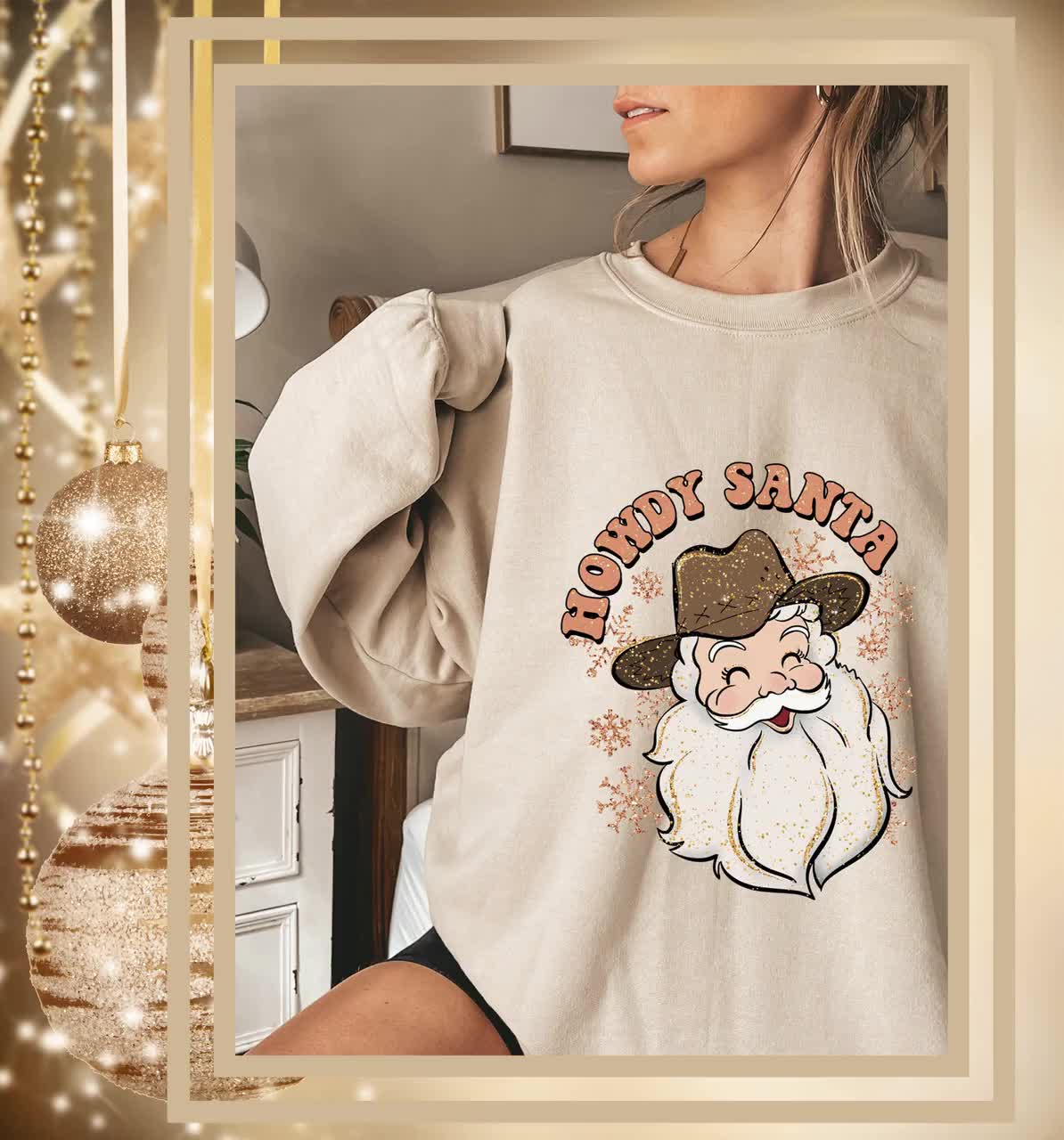 Western Cowboys Santa Claus Ugly Christmas Sweater Pattern Hoodie - Trends  Bedding