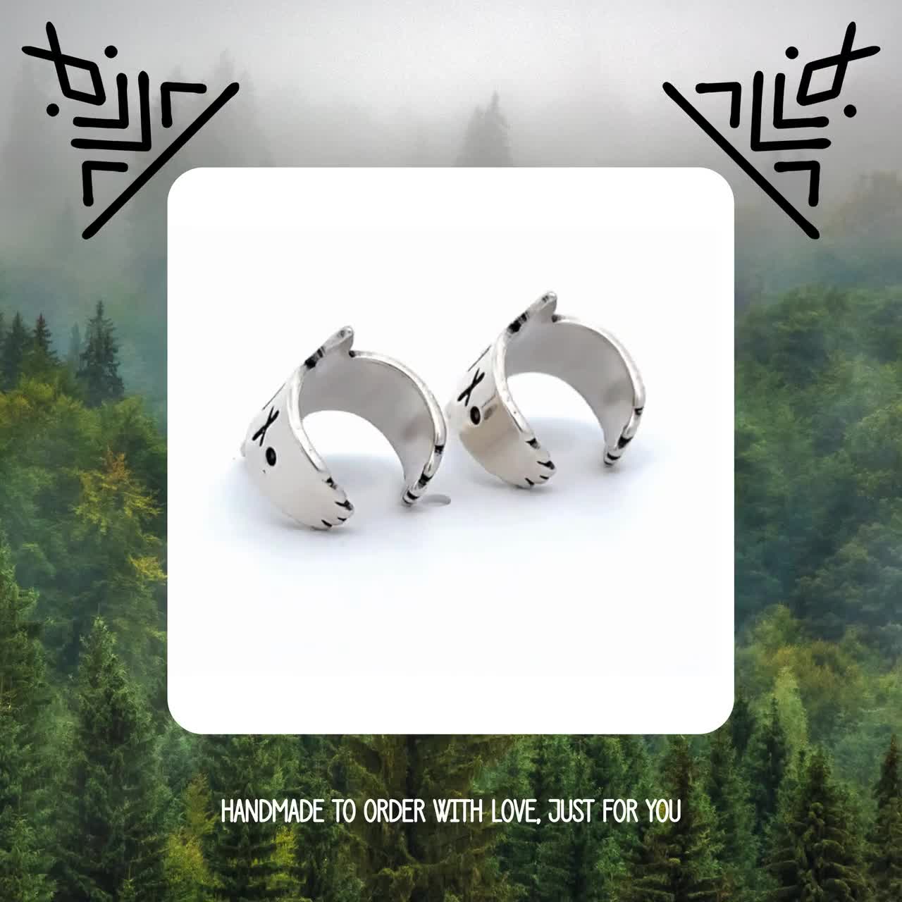 Ear Cuff Set - Huginn and Muninn - Odin's Ravens - Viking Jewelry - Elder Futhark Runes - Norse Pagan Earring - Beard Bead - Dreadlock video poster