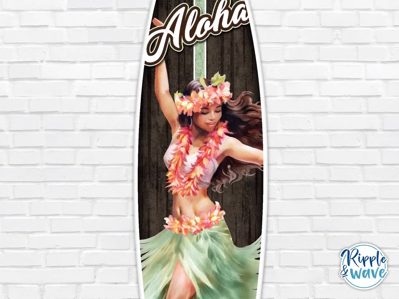 Hawaiian Decor. Hula Girl, Wooden Surfboard Wall Art, Fun Patio
